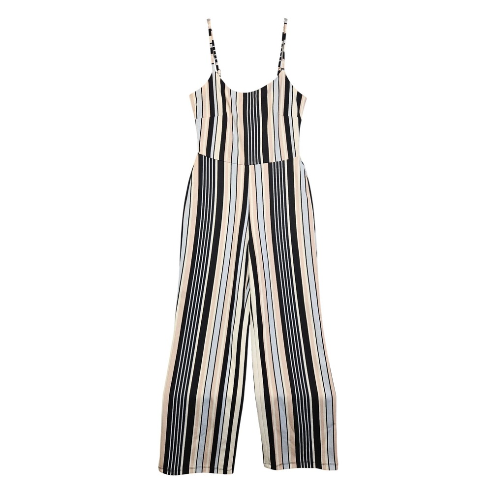 Material Girl Womens Vertical Stripe Wide Leg Jumpsuit Multi-Color Size M